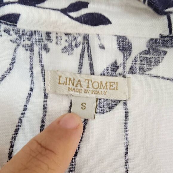 Lina Tomei Size Small 100% Linen Floral Knee-Length Shift Dress B16 Casual - Picture 5 of 6